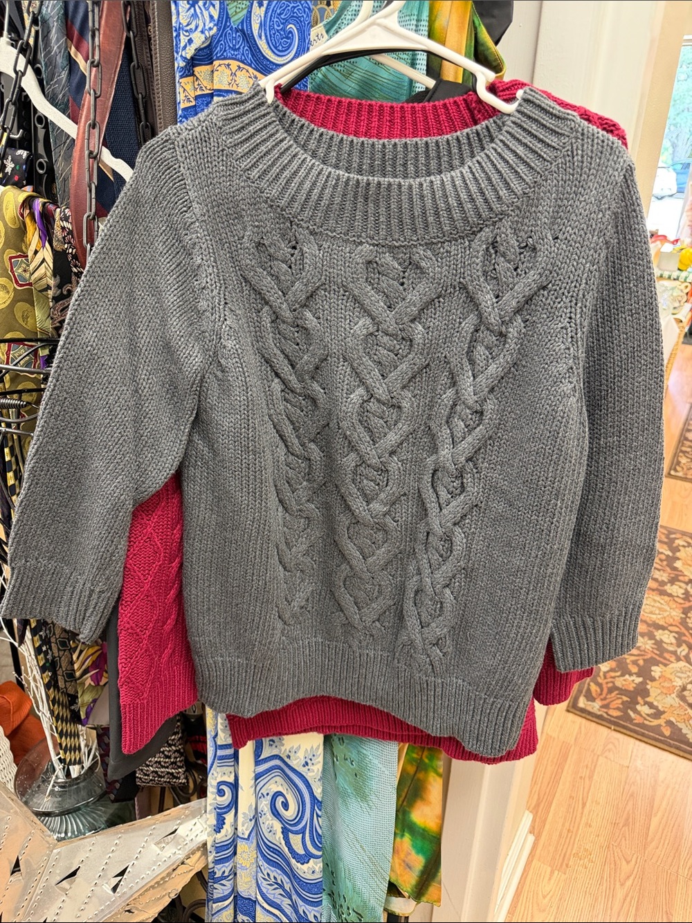 Talbots Womenβs Gray Cable Knit Sweater - Classic Crewneck